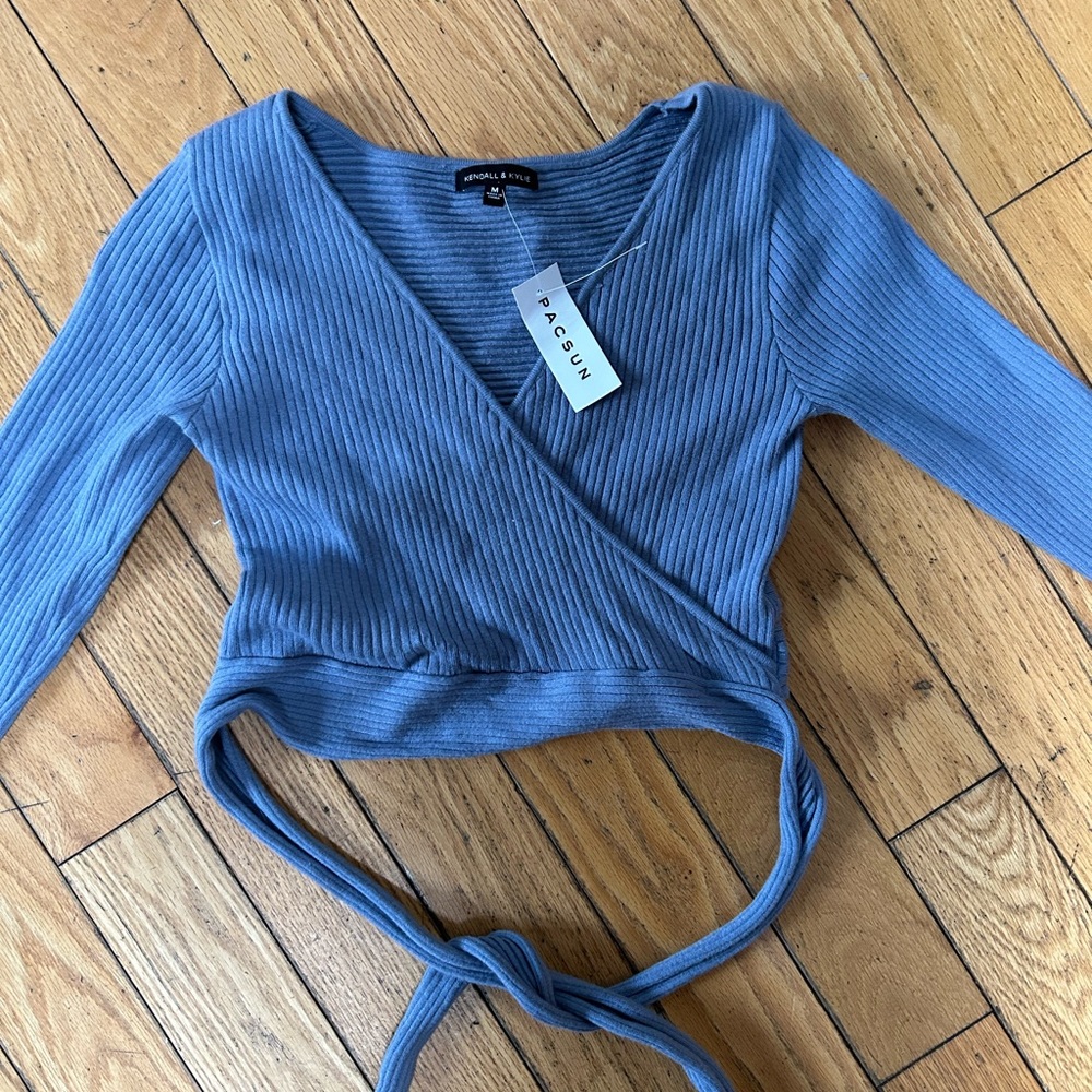 Pacsun Kendall & Kylie Blue Wrap Top Long Sleeve - Picture 2 of 3